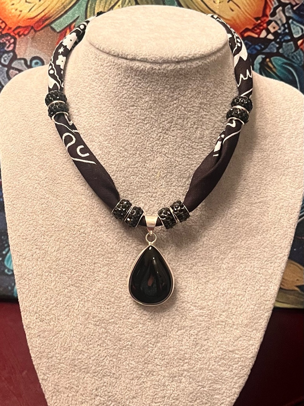Beautiful Onyx Teardrop Bandana Scarf Choker